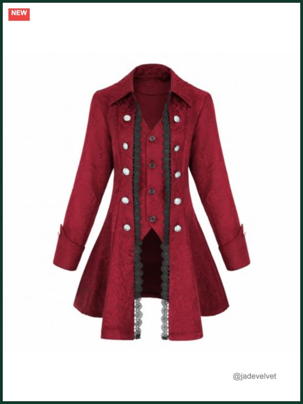 Gothic Steampunk Victorian Pirate Jacket Lace Trim Button Front